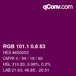 カラーコード: RGB 101.1 0.8 83 | qconv.com