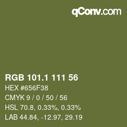 カラーコード: RGB 101.1 111 56 | qconv.com