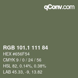 カラーコード: RGB 101.1 111 84 | qconv.com