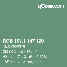 カラーコード: RGB 101.1 147 120 | qconv.com