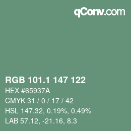 カラーコード: RGB 101.1 147 122 | qconv.com