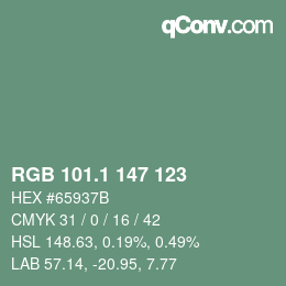 カラーコード: RGB 101.1 147 123 | qconv.com