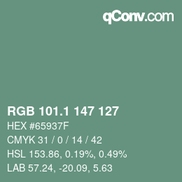 カラーコード: RGB 101.1 147 127 | qconv.com