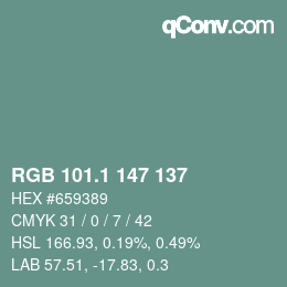 カラーコード: RGB 101.1 147 137 | qconv.com