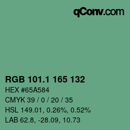 カラーコード: RGB 101.1 165 132 | qconv.com