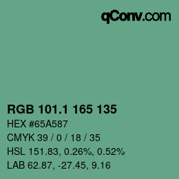 カラーコード: RGB 101.1 165 135 | qconv.com