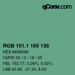 カラーコード: RGB 101.1 165 136 | qconv.com