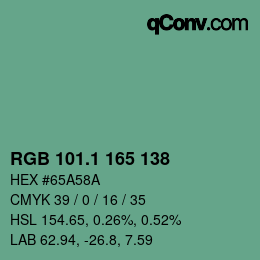 カラーコード: RGB 101.1 165 138 | qconv.com