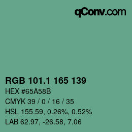 カラーコード: RGB 101.1 165 139 | qconv.com