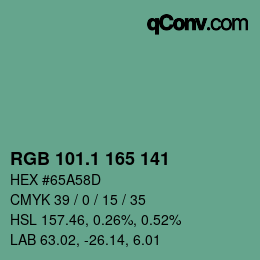 カラーコード: RGB 101.1 165 141 | qconv.com