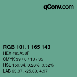 カラーコード: RGB 101.1 165 143 | qconv.com