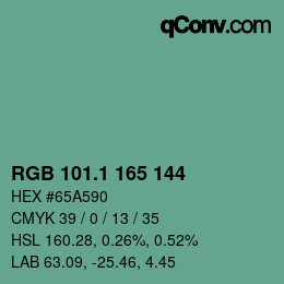 カラーコード: RGB 101.1 165 144 | qconv.com