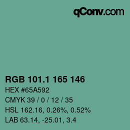 カラーコード: RGB 101.1 165 146 | qconv.com