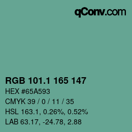 カラーコード: RGB 101.1 165 147 | qconv.com