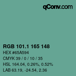 カラーコード: RGB 101.1 165 148 | qconv.com