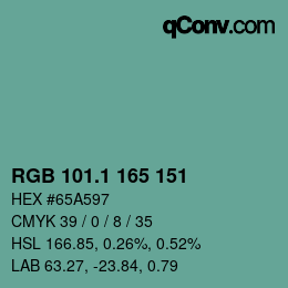 カラーコード: RGB 101.1 165 151 | qconv.com