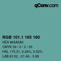 Color code: RGB 101.1 165 160 | qconv.com
