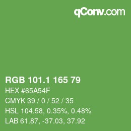 カラーコード: RGB 101.1 165 79 | qconv.com