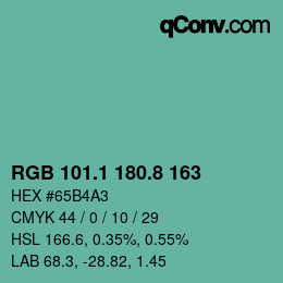 Color code: RGB 101.1 180.8 163 | qconv.com