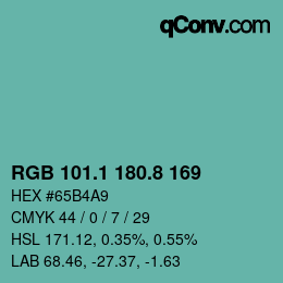 カラーコード: RGB 101.1 180.8 169 | qconv.com