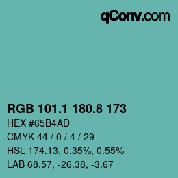 Código de color: RGB 101.1 180.8 173 | qconv.com