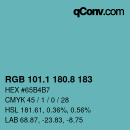 Código de color: RGB 101.1 180.8 183 | qconv.com