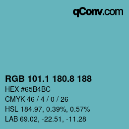 Code couleur: RGB 101.1 180.8 188 | qconv.com