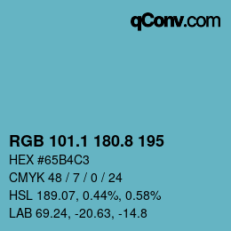 カラーコード: RGB 101.1 180.8 195 | qconv.com