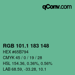 カラーコード: RGB 101.1 183 148 | qconv.com