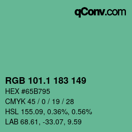 カラーコード: RGB 101.1 183 149 | qconv.com
