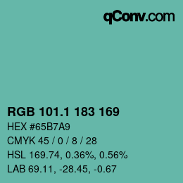 カラーコード: RGB 101.1 183 169 | qconv.com