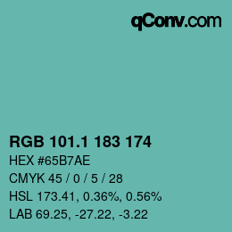 カラーコード: RGB 101.1 183 174 | qconv.com