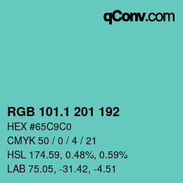 カラーコード: RGB 101.1 201 192 | qconv.com