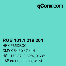 カラーコード: RGB 101.1 219 204 | qconv.com