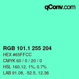 カラーコード: RGB 101.1 255 204 | qconv.com