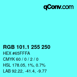 カラーコード: RGB 101.1 255 250 | qconv.com