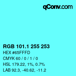 カラーコード: RGB 101.1 255 253 | qconv.com