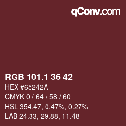 カラーコード: RGB 101.1 36 42 | qconv.com