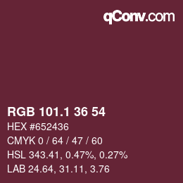 カラーコード: RGB 101.1 36 54 | qconv.com