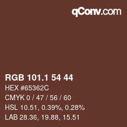カラーコード: RGB 101.1 54 44 | qconv.com