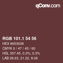 カラーコード: RGB 101.1 54 56 | qconv.com