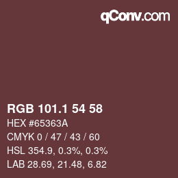 カラーコード: RGB 101.1 54 58 | qconv.com