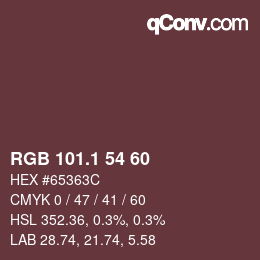 カラーコード: RGB 101.1 54 60 | qconv.com