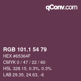 カラーコード: RGB 101.1 54 79 | qconv.com