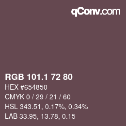 カラーコード: RGB 101.1 72 80 | qconv.com