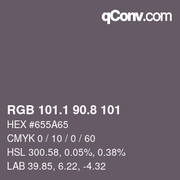Farbcode: RGB 101.1 90.8 101 | qconv.com