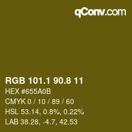 カラーコード: RGB 101.1 90.8 11 | qconv.com