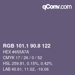 Farbcode: RGB 101.1 90.8 122 | qconv.com