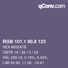 カラーコード: RGB 101.1 90.8 123 | qconv.com