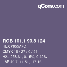 カラーコード: RGB 101.1 90.8 124 | qconv.com